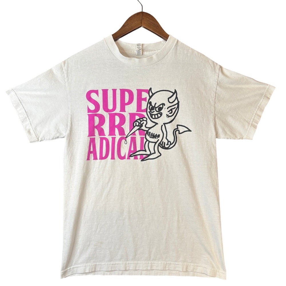 Superrradical x Ransom Devil White Graphic T-Shirt Mens Medium Y2K Grunge Skater